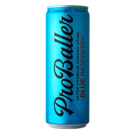 ProBaller Blue Raspberry energy drink can on a white background