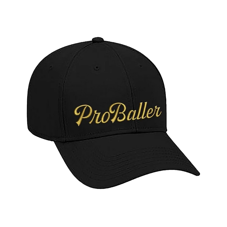 Black cap with 'ProBaller' embroidered in gold