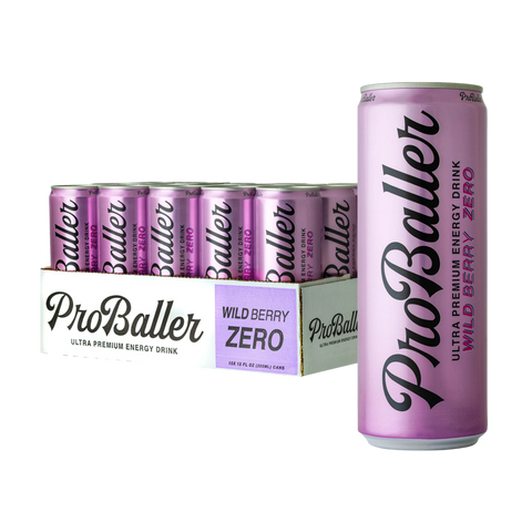 ProBaller Wild Berry Zero energy drink can and case